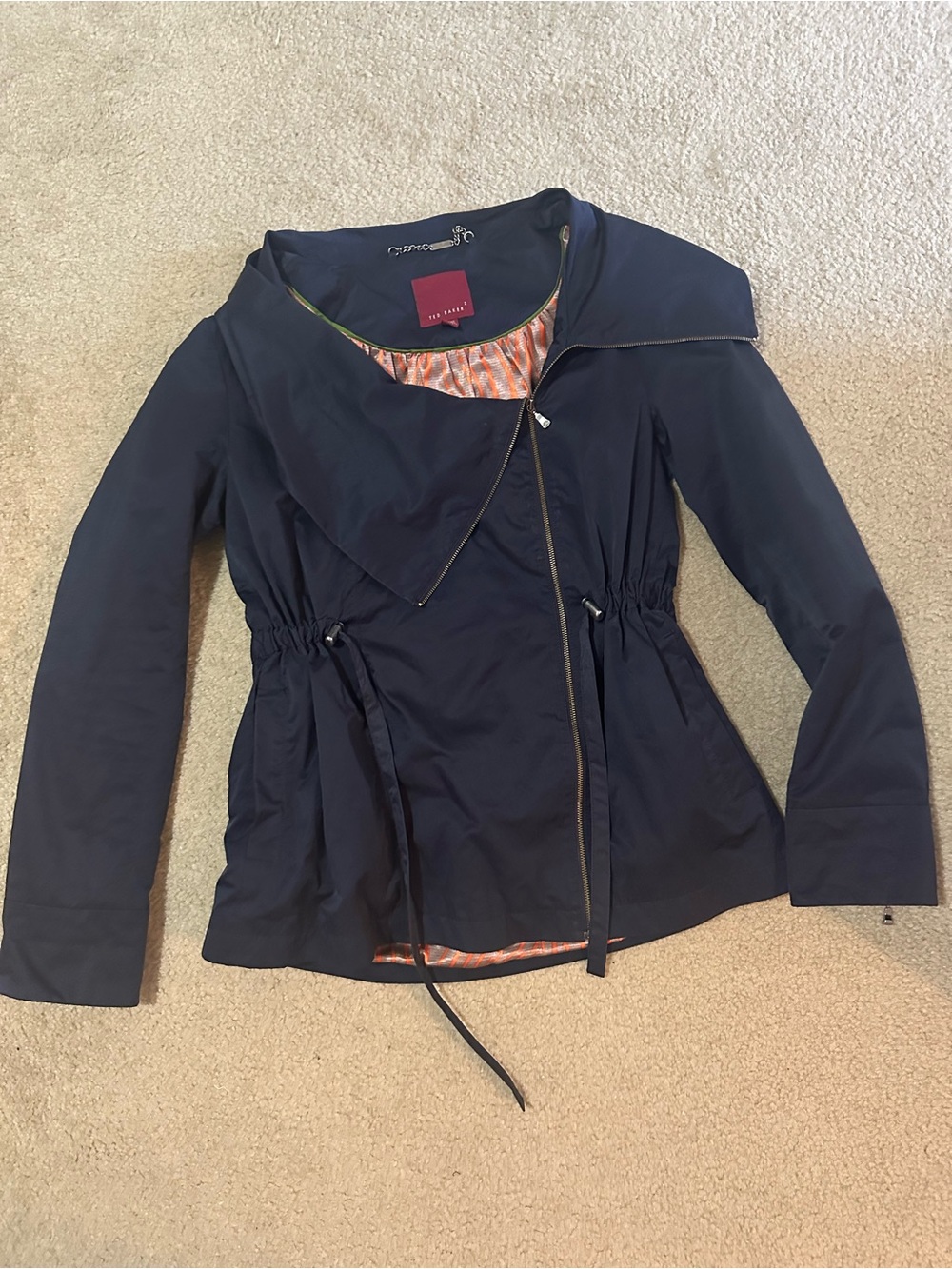 Ted Baker Navy Asymmetrical Zip raincoat Jacket